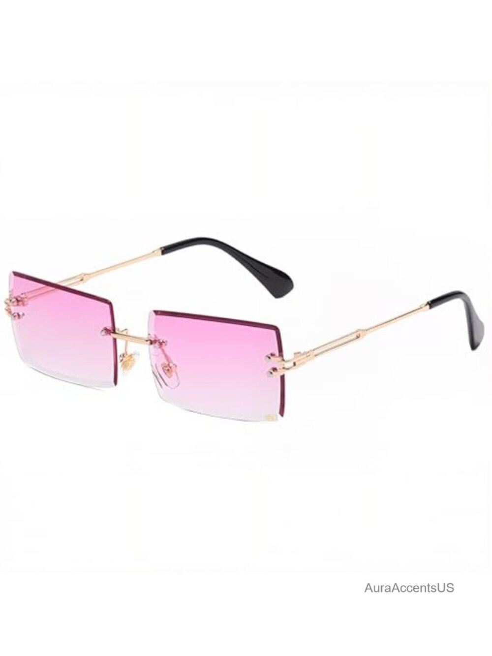 Rimless Rectangle Sunglasses Retro Square Metal Frame UV400